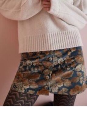 Free People Floral Velvet Mini Skirt in Teal and Brown